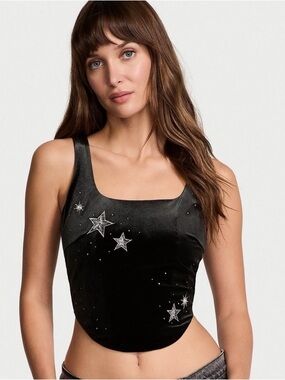 Victoria’s Secret Black Velvet Star Appliqué Tank Top - Women